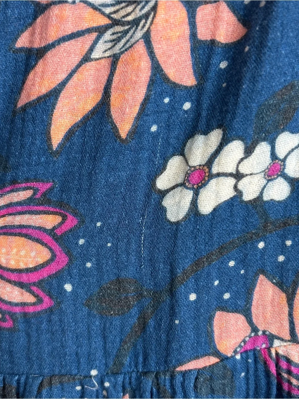 Marine Layer Midi Dress XL Gauzy Pockets Long Sleeve Batik Floral Blue *READ* - Picture 15 of 15